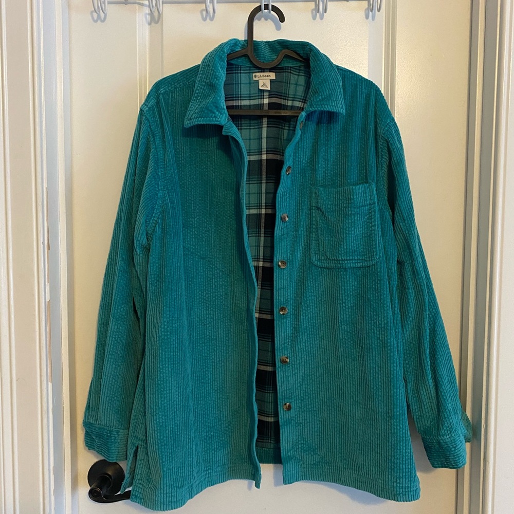 L.L. Bean Teal Plaid Lined Corduroy Shacket/Shirt - Picture 2 of 8